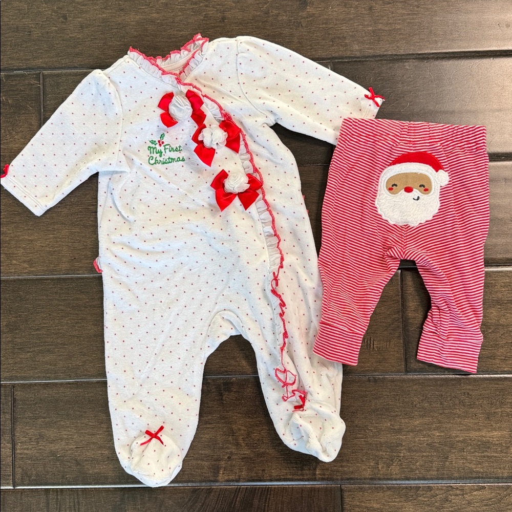 💜3/$15 My First Christmas One Piece and Pants with Santa on bottom - 3M